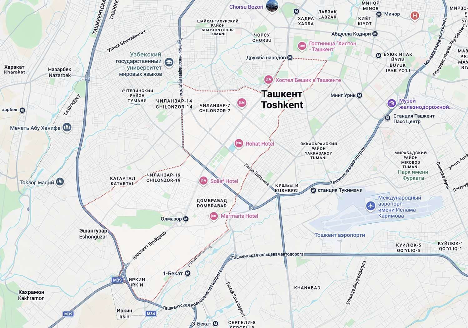 Расположение участка на карте Ташкента